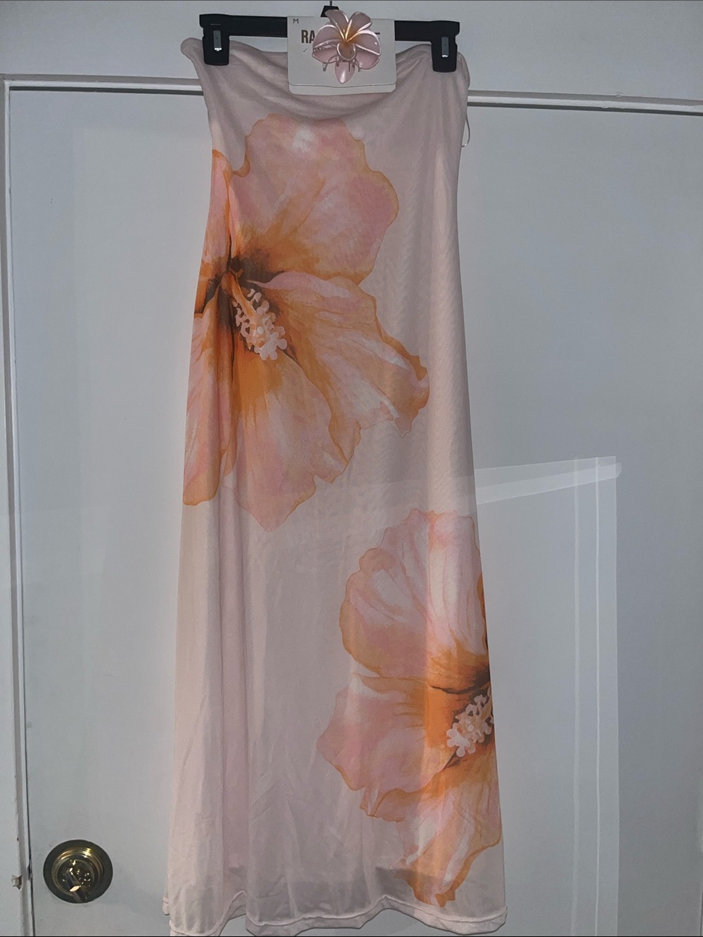 Women's Strapless Floral Maxi Dress in Soft Pink & Peach